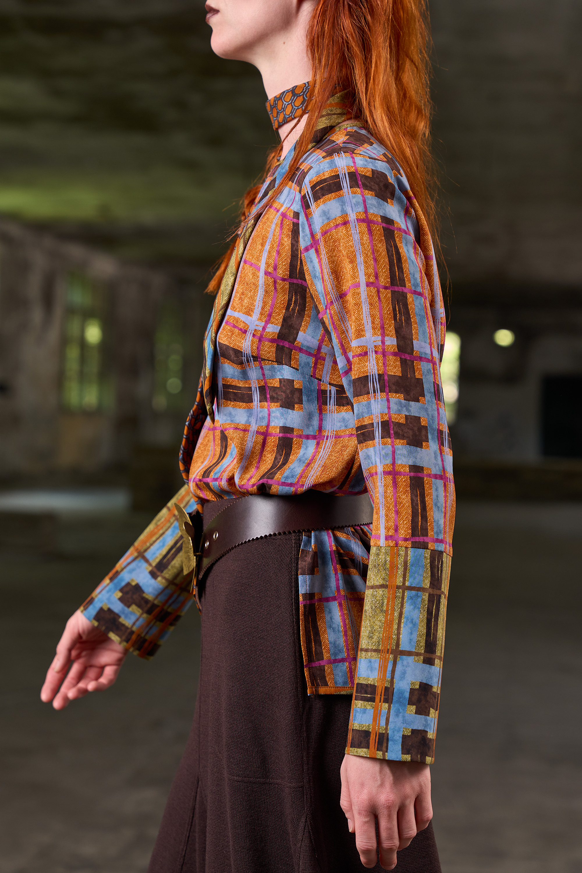 Roberta Redaelli AI 2026-27 PAPILIO, RD521 blusa girocollo in seta scozzesce zucca e seta scozzese carciofo
